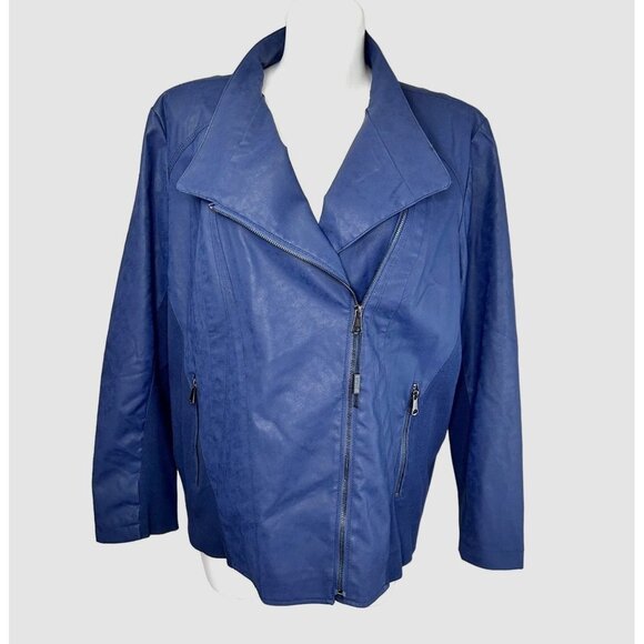 MARC NEW YORK ANDREW MARC FAUX LEATHER NAVY BLUE MOTO JACKET - 3X - Picture 1 of 6